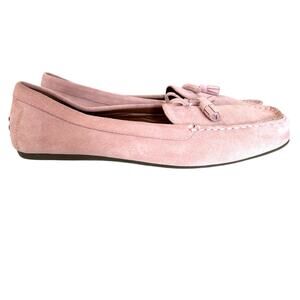 Coach, pink suede driver loafers tasseled comfort sz 9 W preppy heritage